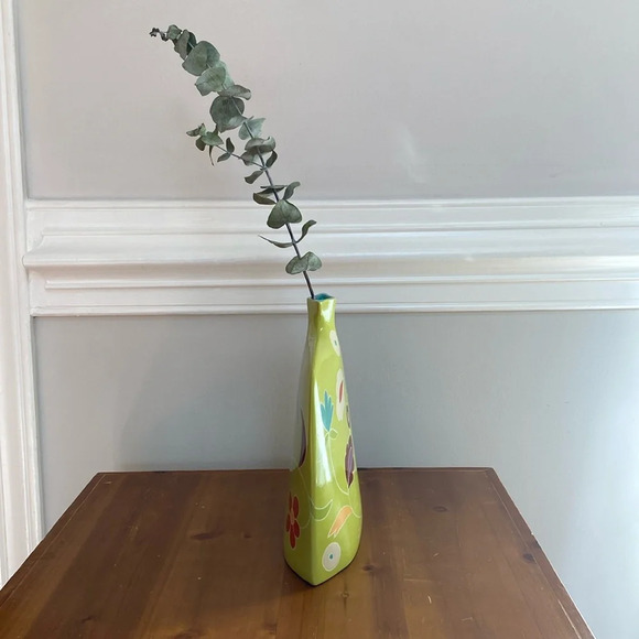 Toyo Next by Jill Rosenwald Art Deco Vase 70s Green‎ Floral Print MCM Abstract - Picture 5 of 17